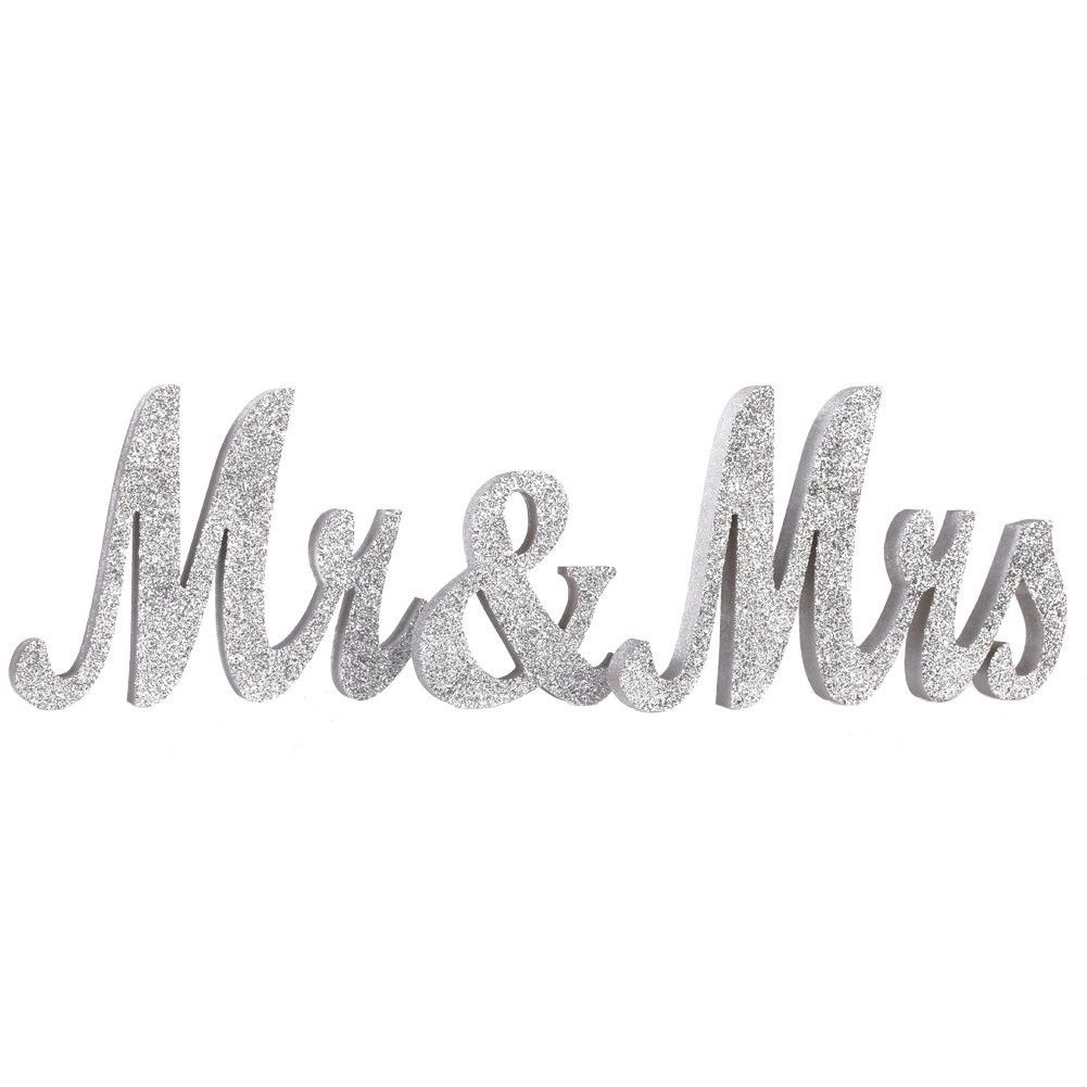 Mr & Mrs silver sign 20cm – Hugo Party Hire